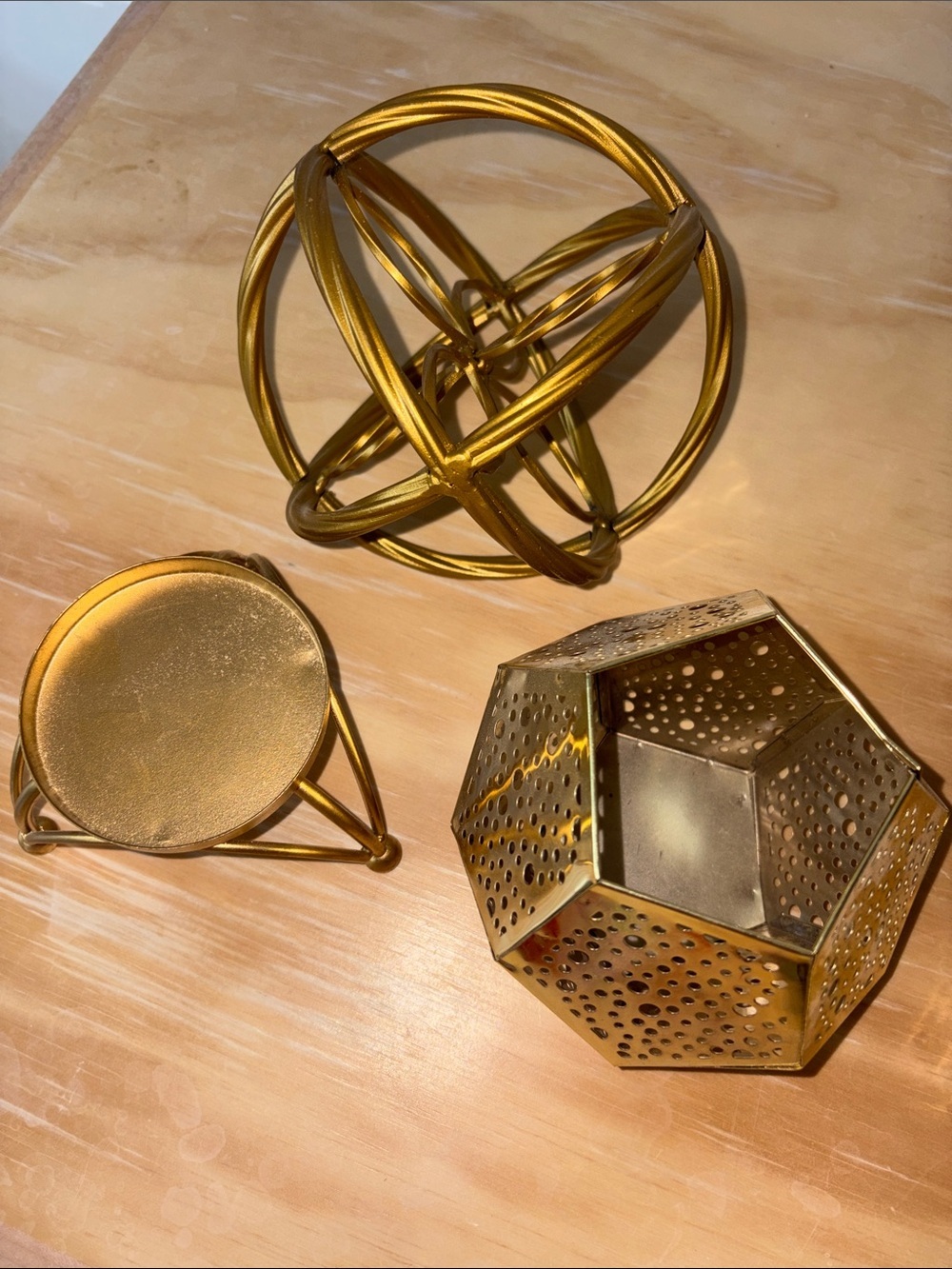 Hobby Lobby Metallic Gold Orb, Stand and Geometric Votive Trio